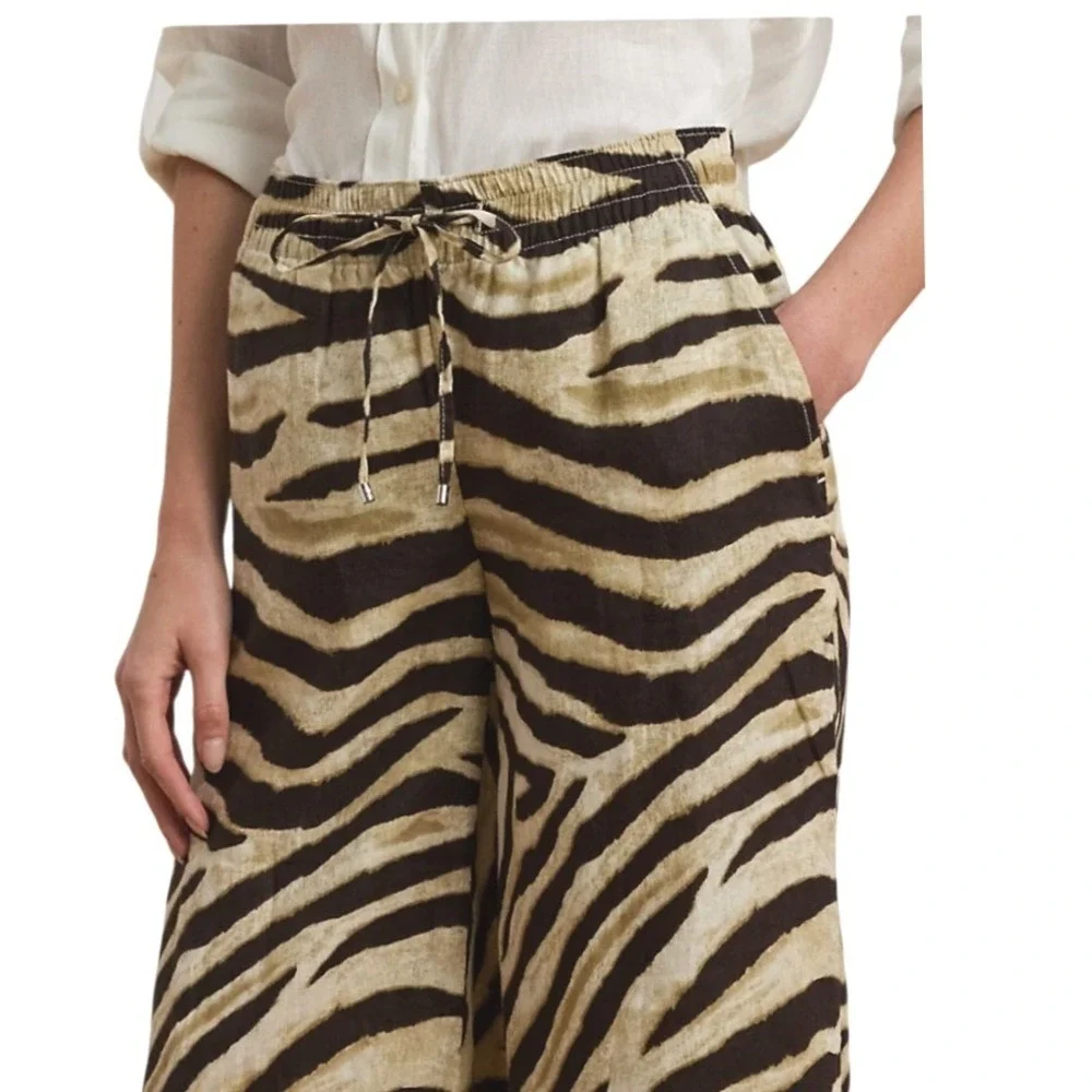 Lauren Ralph Lauren NWT SZ2P Zebra Print Wide Leg Pant Drawstring Bone chocolate - Picture 4 of 14